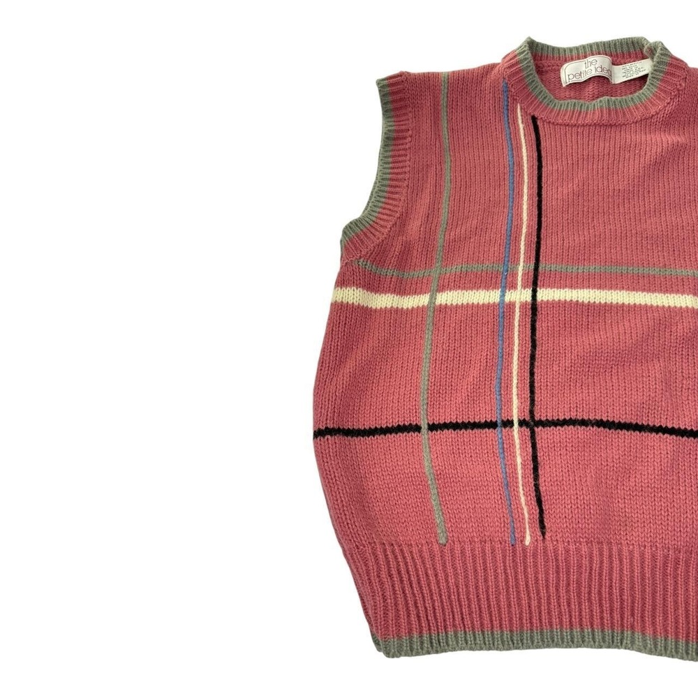 The Petite Idea Pink Plaid Sweater Vest Women Medium Vintage 90 Knit Cottagecore - Picture 4 of 7